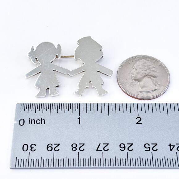 Vintage Mexico Taxco TH-53 Sterling Silver 925 Girl and Boy Silhouette Brooch - Picture 7 of 7